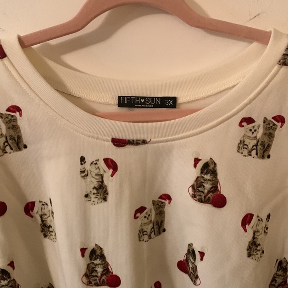 Fifth-Sun white w/kittens with Santa hats scoop-neck sweatshirt size 3x - Picture 6 of 11